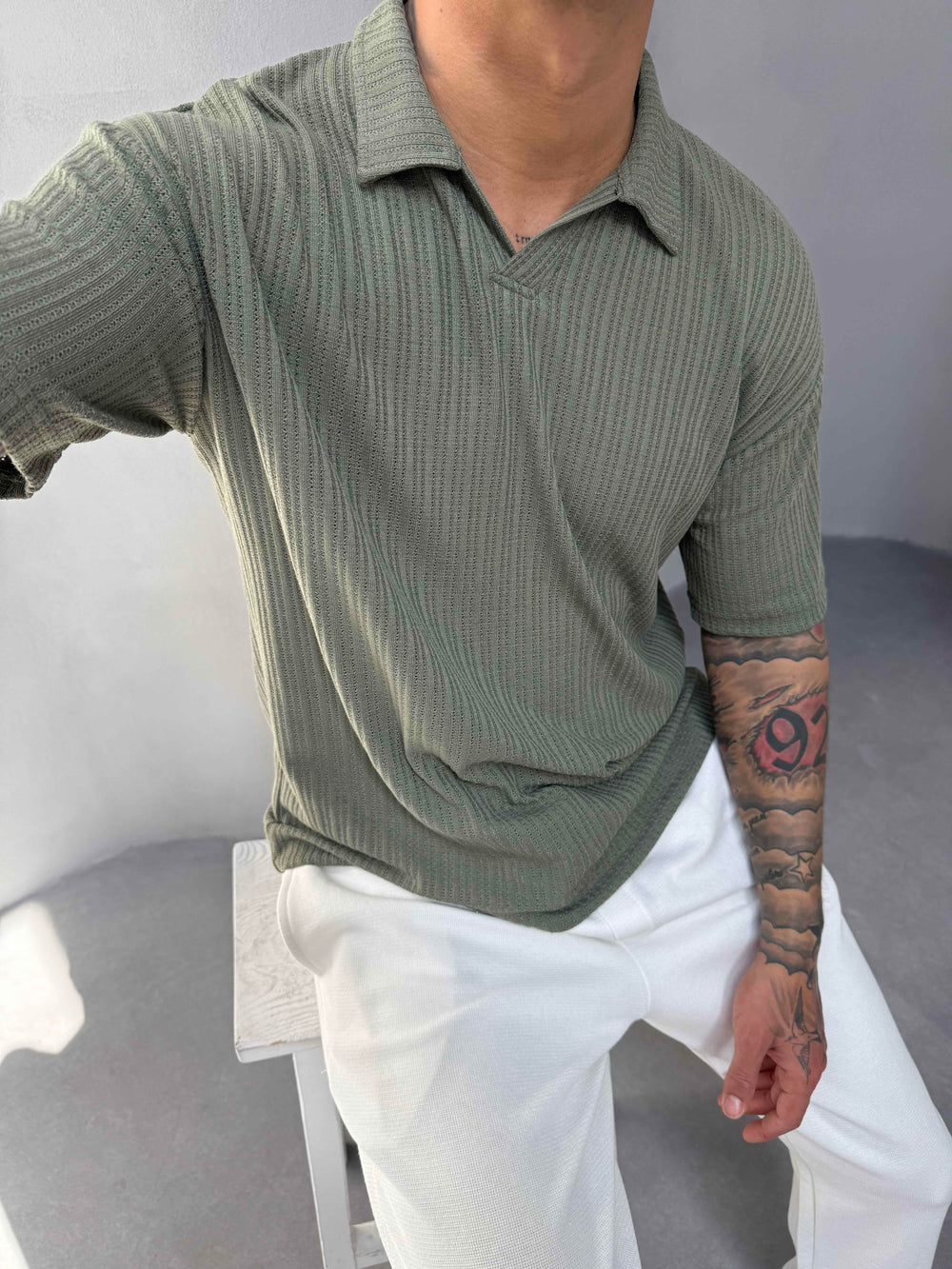 Haki Polo Yaka Triko T-Shirt