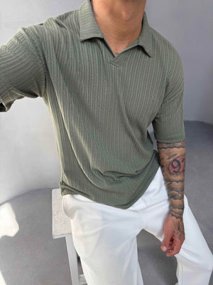 Haki Polo Yaka Triko T-Shirt