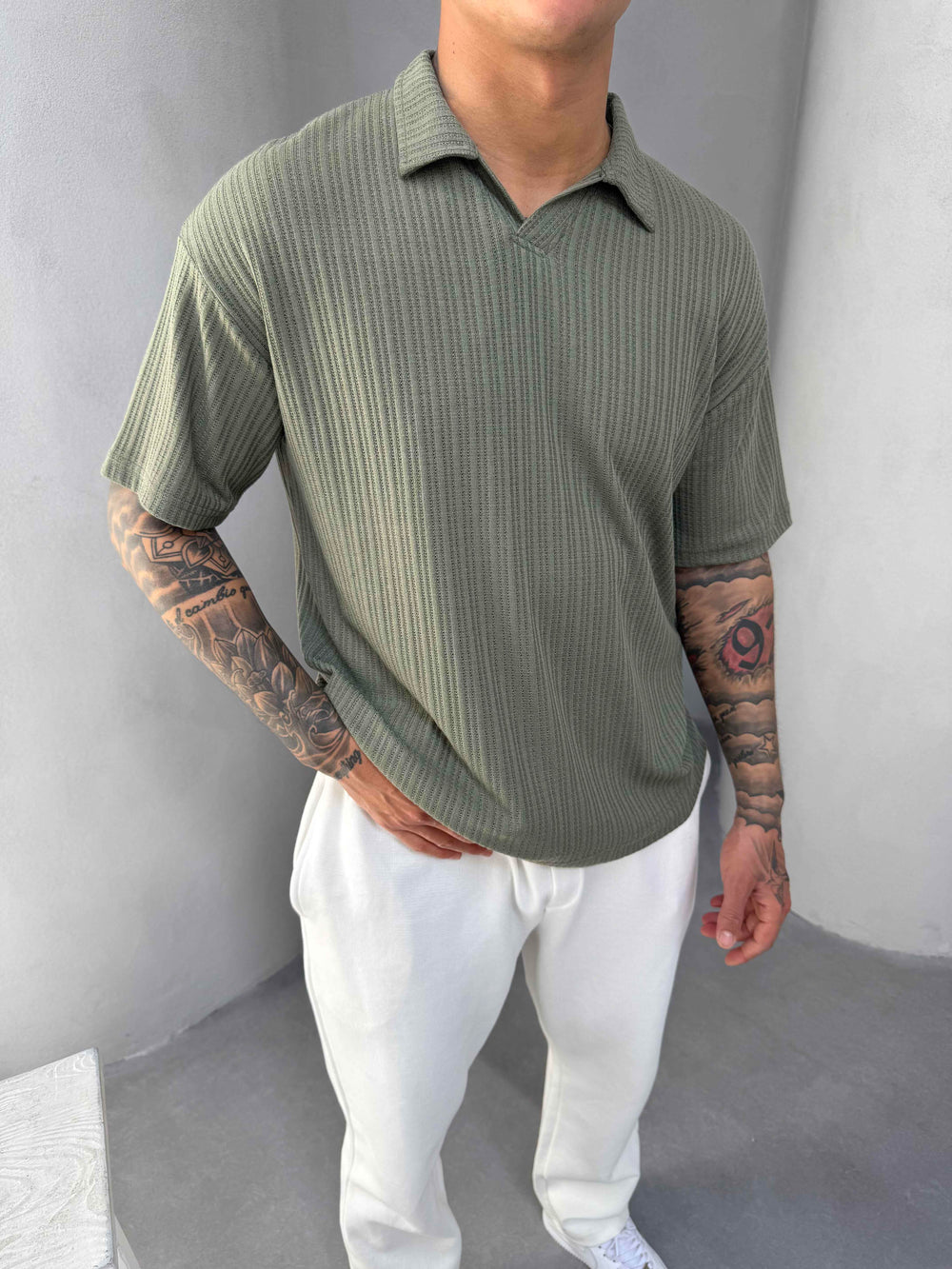Haki Polo Yaka Triko T-Shirt