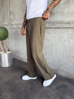 Haki Tensel Kumaş Baggy Pantolon