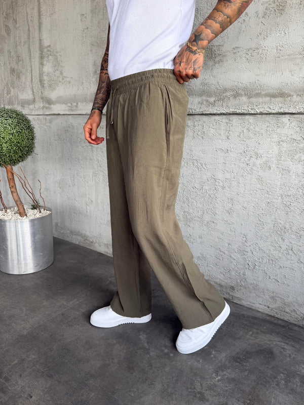 Haki Tensel Kumaş Baggy Pantolon