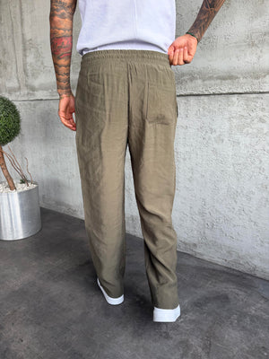 Haki Tensel Kumaş Baggy Pantolon