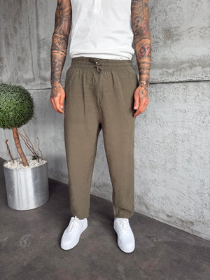 Haki Tensel Kumaş Boyfriend Pantolon