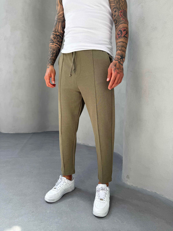 Haki Waffle Kumaş Boyfriend Pantolon