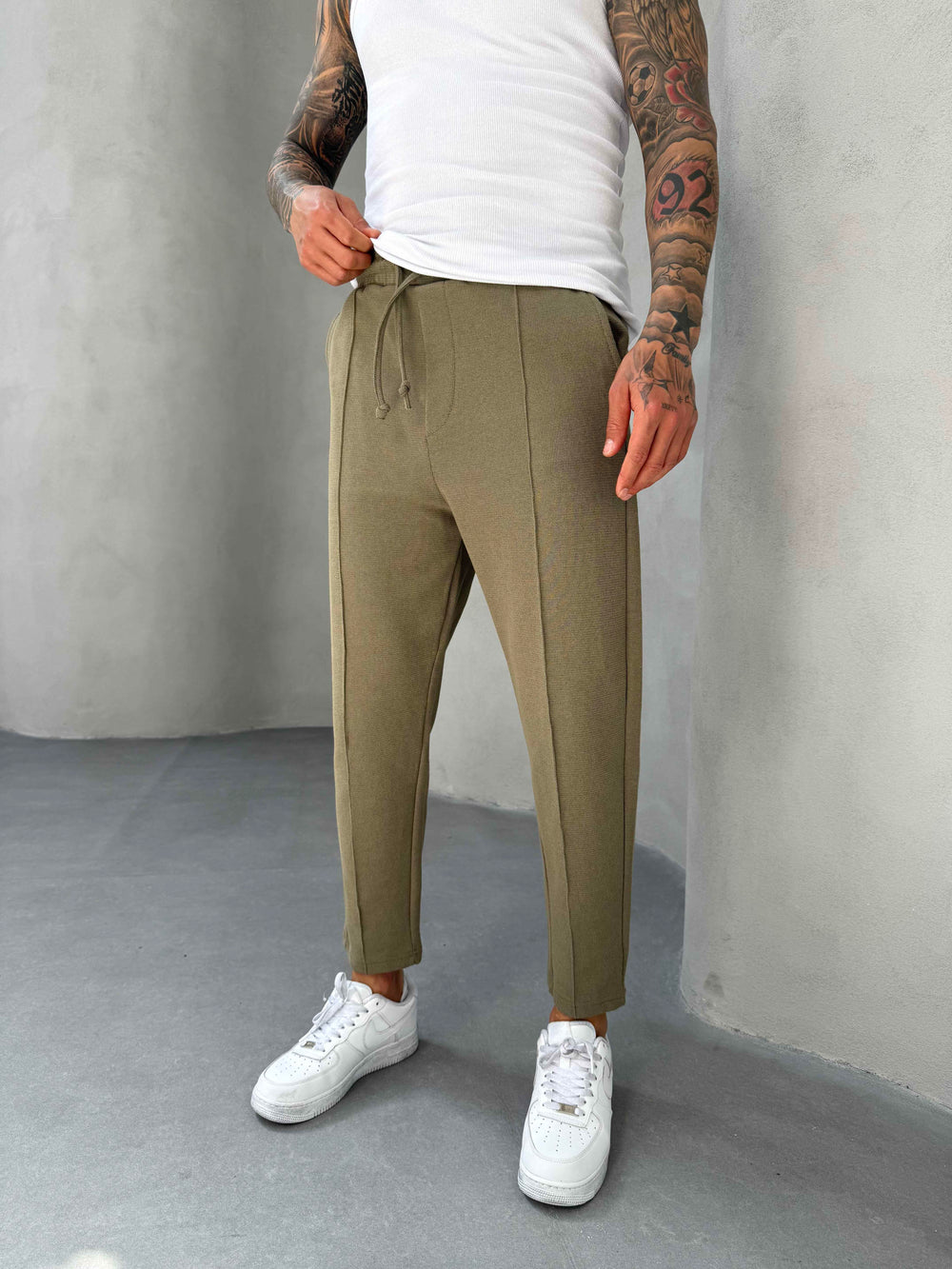 Haki Waffle Kumaş Boyfriend Pantolon