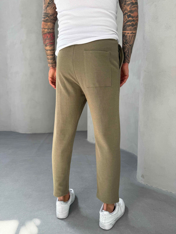 Haki Waffle Kumaş Boyfriend Pantolon
