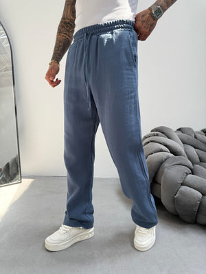 İndigo Müslin Kumaş Baggy Pantolon