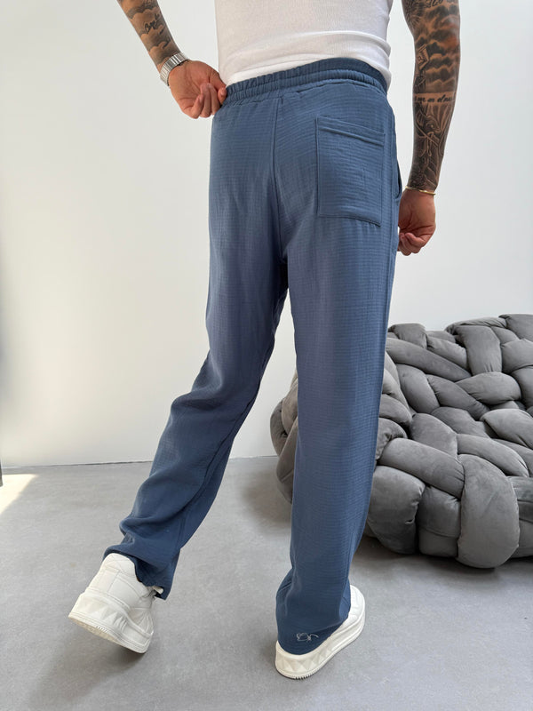 İndigo Müslin Kumaş Baggy Pantolon