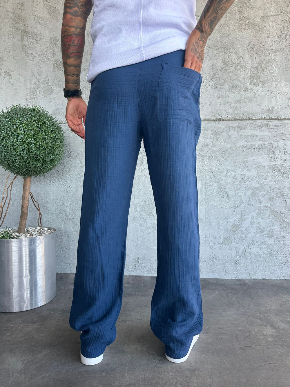 İndigo Müslin Kumaş Pantolon