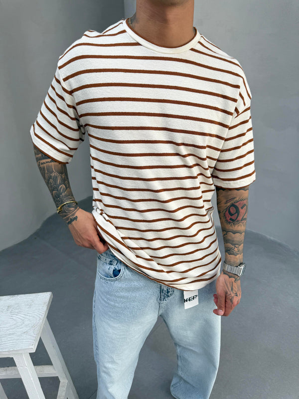Kahve Çizgili Triko T-Shirt