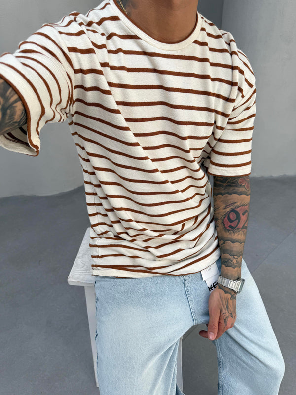 Kahve Çizgili Triko T-Shirt