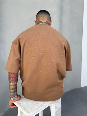 Kahve Kabartma Baskılı Oversize T-Shirt