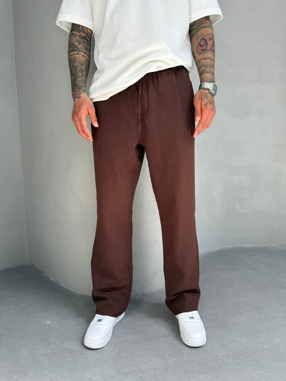 Kahve Keten Baggy Pantolon