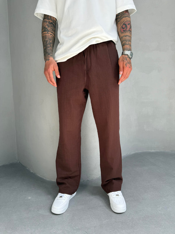 Kahve Keten Baggy Pantolon