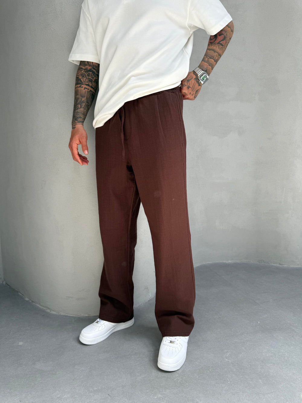 Kahve Keten Baggy Pantolon