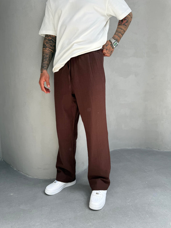 Kahve Keten Baggy Pantolon