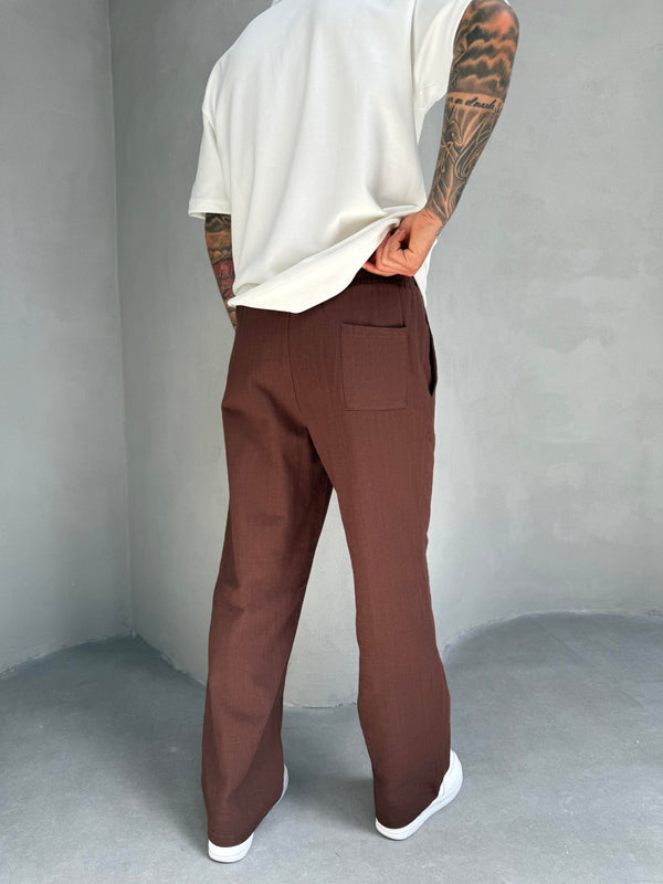 Kahve Keten Baggy Pantolon