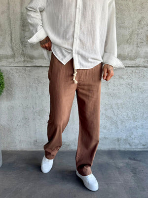Kahve Keten Baggy Pantolon