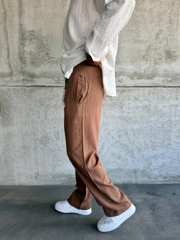 Kahve Keten Baggy Pantolon