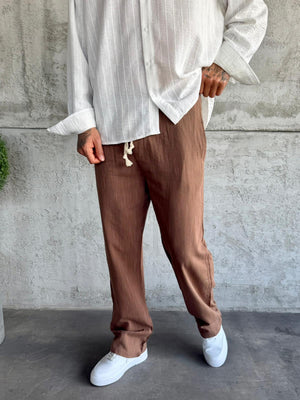 Kahve Keten Baggy Pantolon