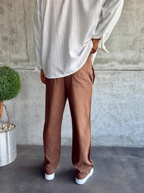 Kahve Keten Baggy Pantolon
