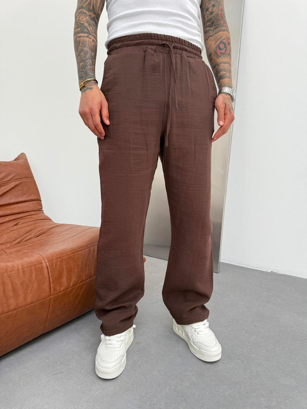 Kahve Müslin Kumaş Baggy Pantolon