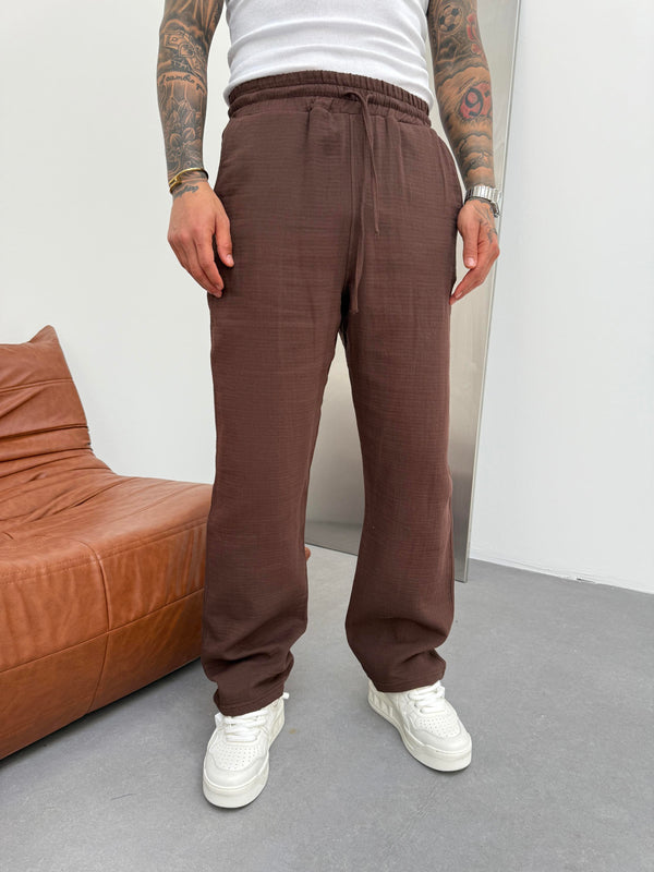 Kahve Müslin Kumaş Baggy Pantolon