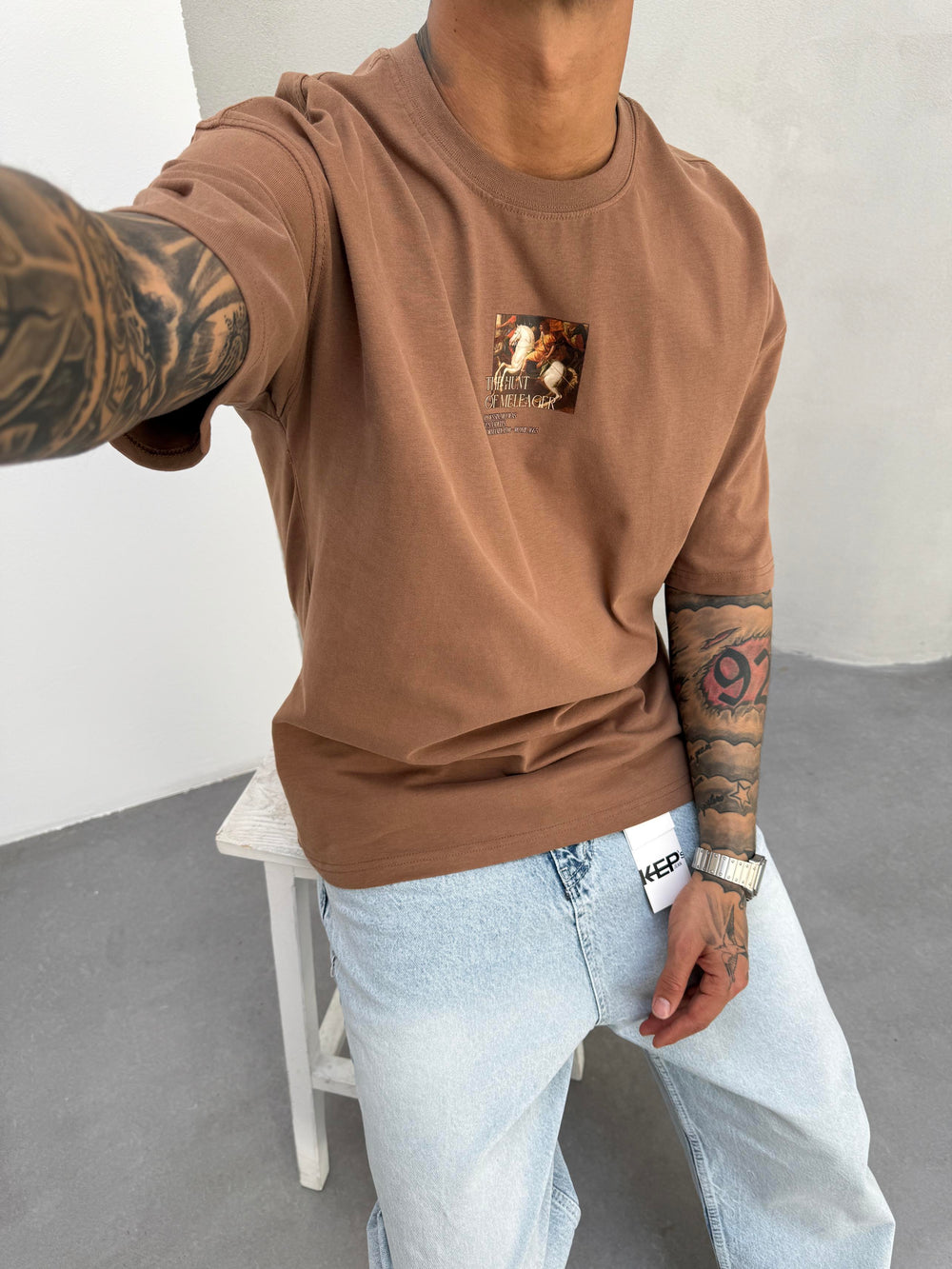 Kahve Oversize Baskılı T-Shirt