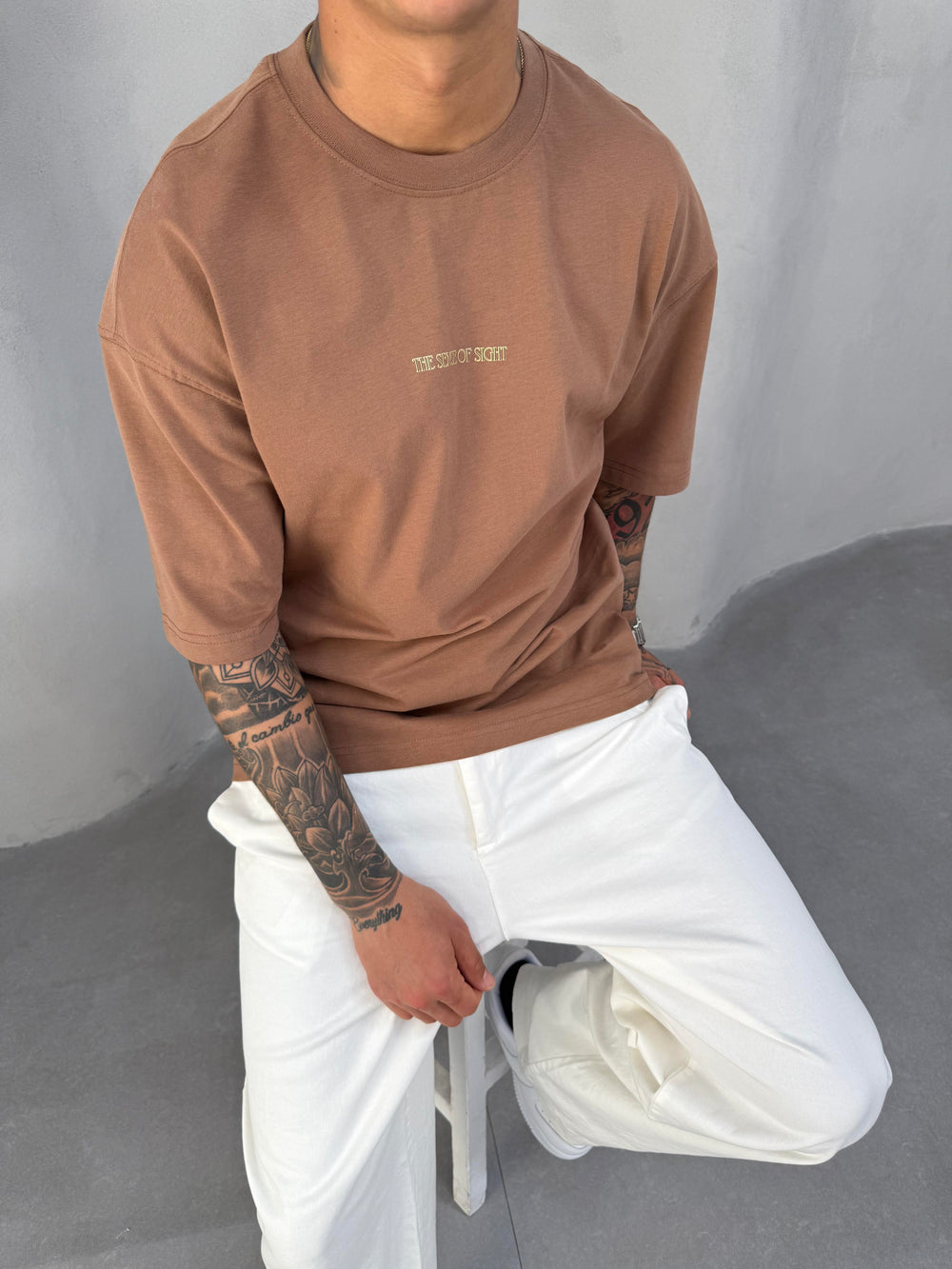 Kahve Oversize Baskılı T-Shirt
