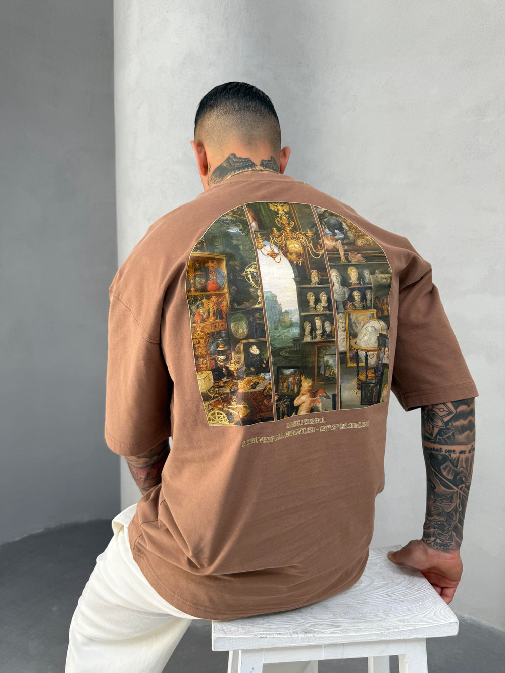 Kahve Oversize Baskılı T-Shirt