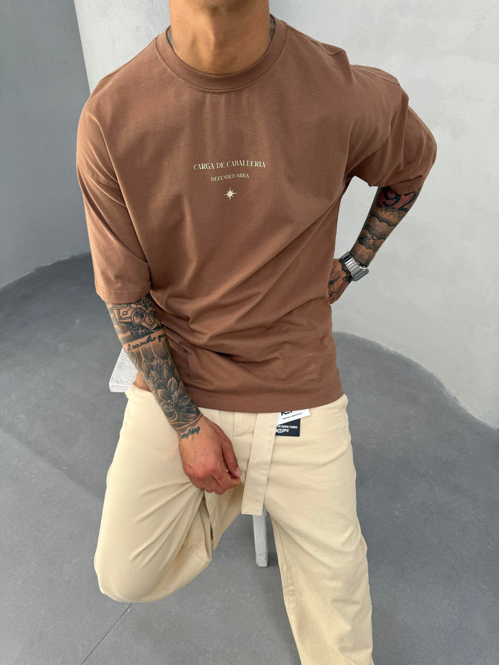 Kahve Oversize Baskılı T-Shirt