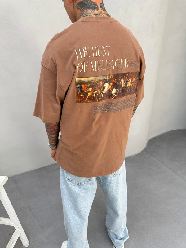Kahve Oversize Baskılı T-Shirt