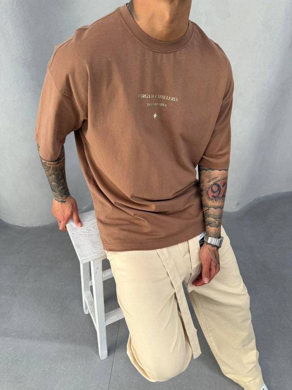 Kahve Oversize Baskılı T-Shirt