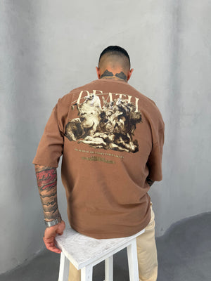 Kahve Oversize Baskılı T-Shirt