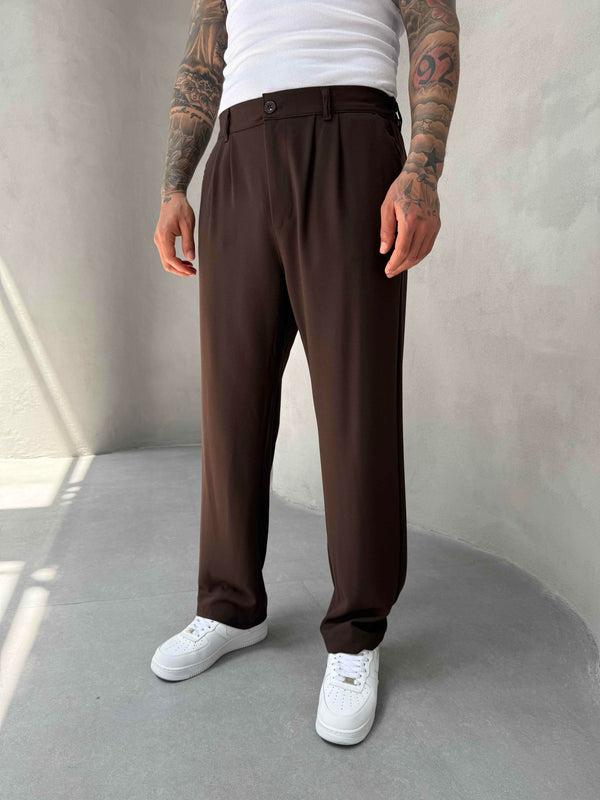 Kahve Pileli Baggy Kumaş Pantolon