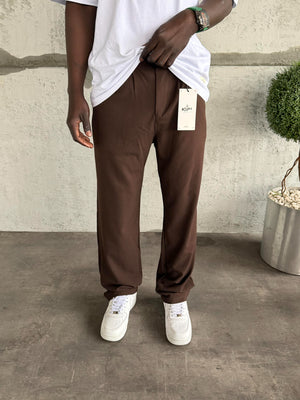 Kahve Pileli Baggy Kumaş Pantolon