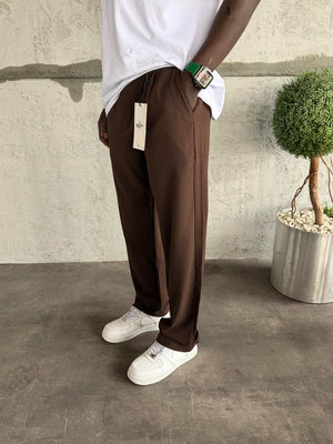 Kahve Pileli Baggy Kumaş Pantolon