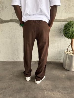 Kahve Pileli Baggy Kumaş Pantolon