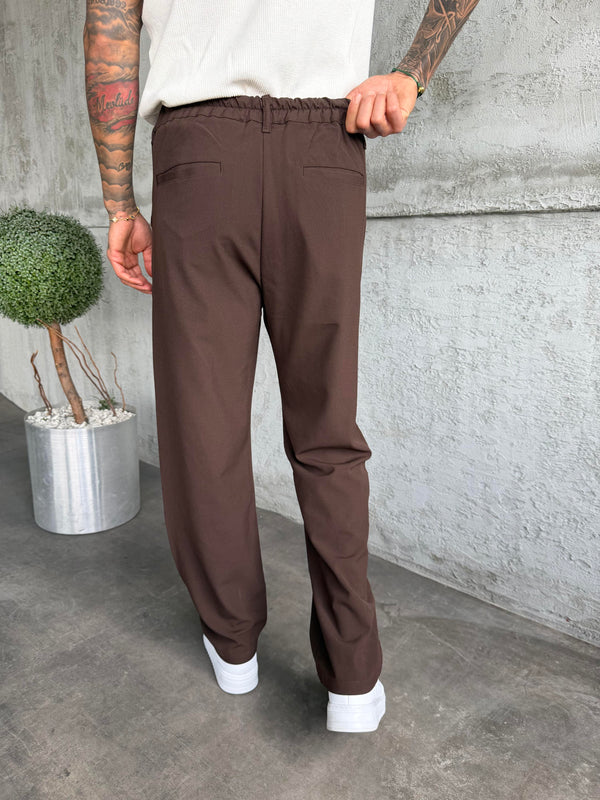 Kahve Pileli Baggy Kumaş Pantolon