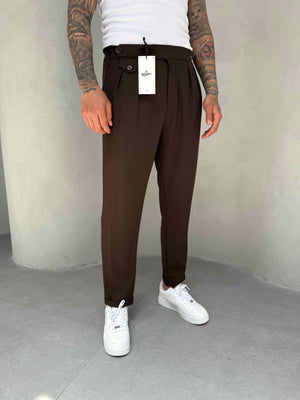Kahve Pileli Boyfriend Kumaş Pantolon