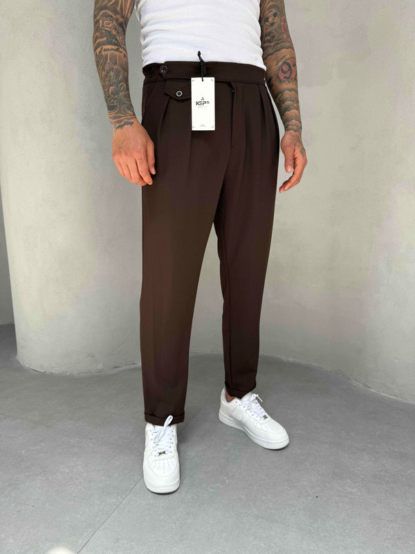 Kahve Pileli Boyfriend Kumaş Pantolon