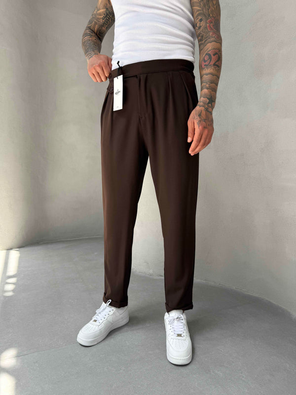 Kahve Pileli Boyfriend Kumaş Pantolon