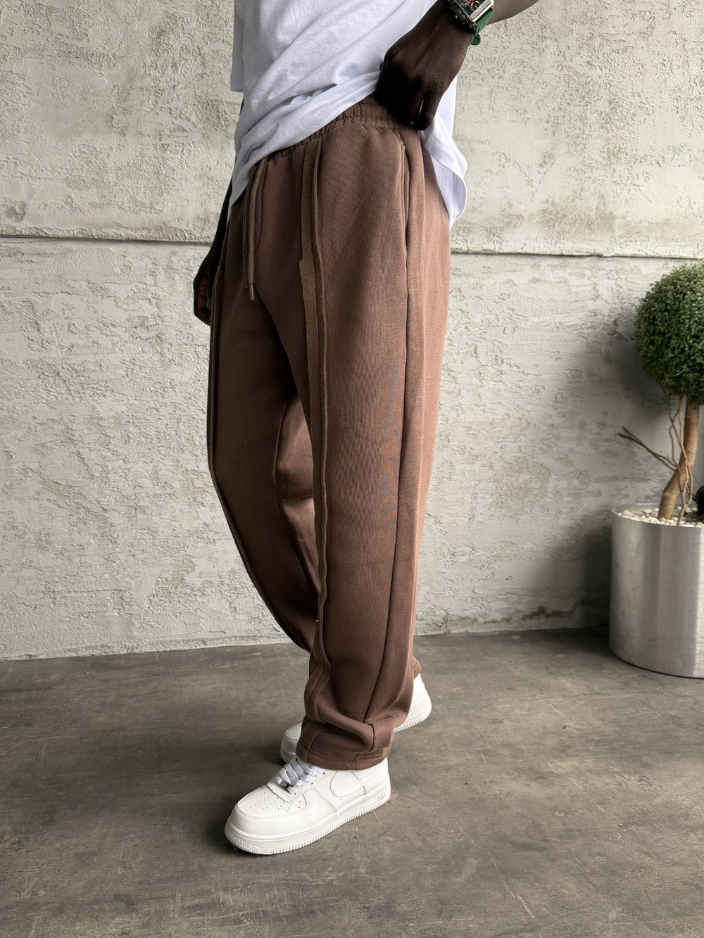 Kahve Şerit Detaylı Baggy Eşofman