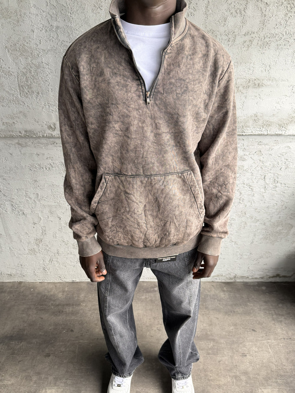 Kahve Yıkamalı Fermuarlı Sweatshirt