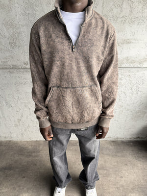 Kahve Yıkamalı Fermuarlı Sweatshirt