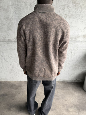 Kahve Yıkamalı Fermuarlı Sweatshirt