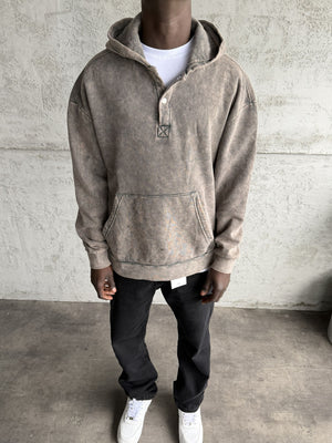 Kahve Yıkamalı Kapüşonlü Sweatshirt