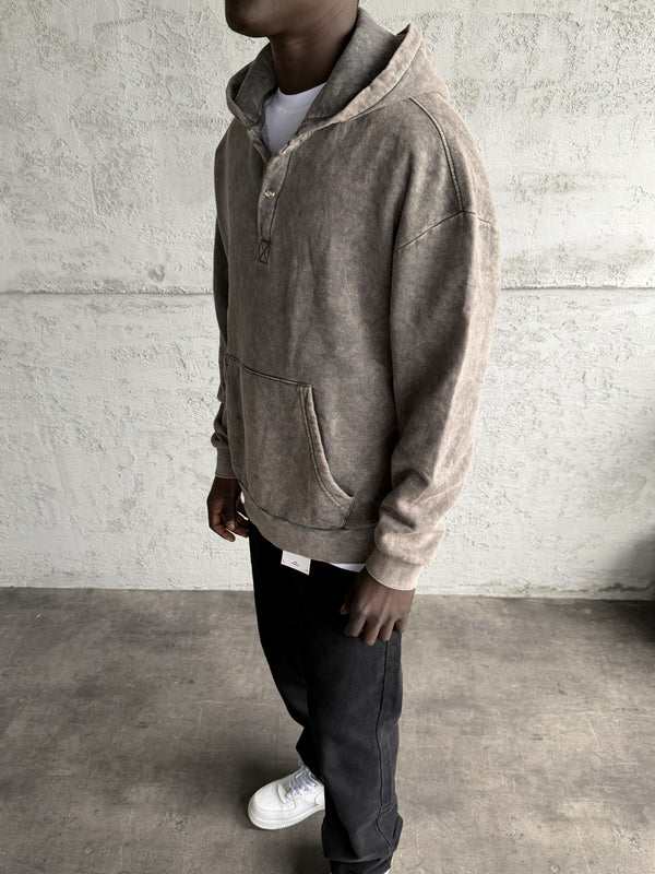 Kahve Yıkamalı Kapüşonlü Sweatshirt