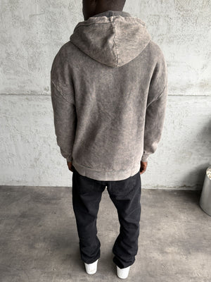 Kahve Yıkamalı Kapüşonlü Sweatshirt