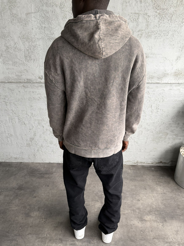 Kahve Yıkamalı Kapüşonlü Sweatshirt